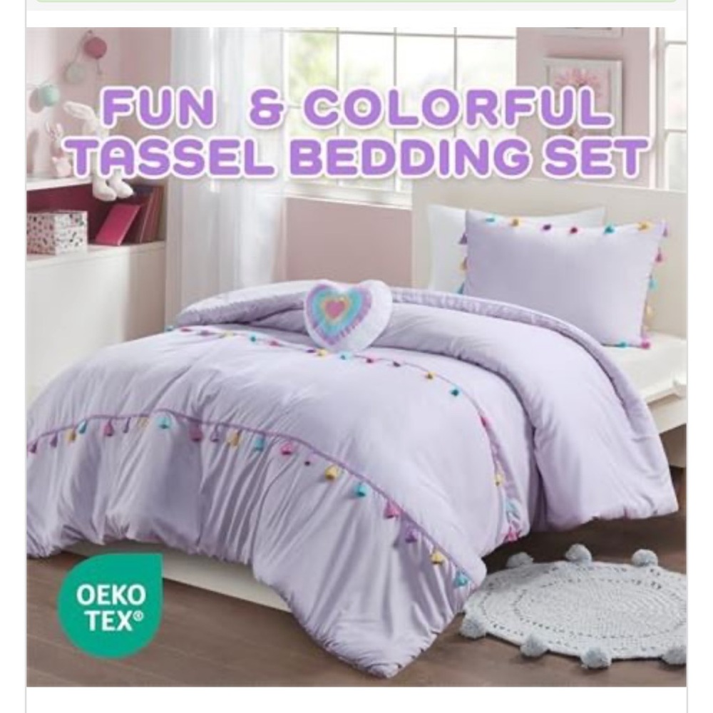 NEW Lavender Boho Tassel Twin 3 PC Comforter Set
